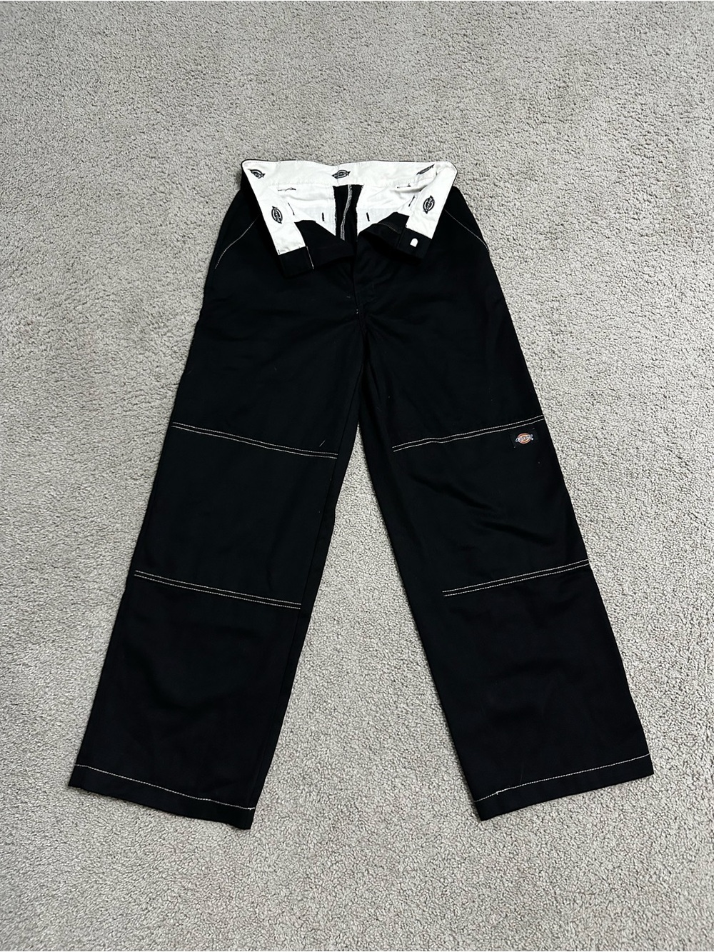 Dickies Black Straight Leg Pants with fold over White Waistband